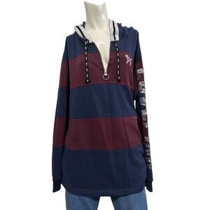 Victoria's Secret PINK Rugby Bling Sequin Dog Pullover Zip Hoodie LOVEPINK Large